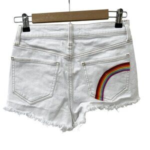 SO Super High-Rise Cut Off Short Distressed Embroider Rainbow Pocket White 7/28W